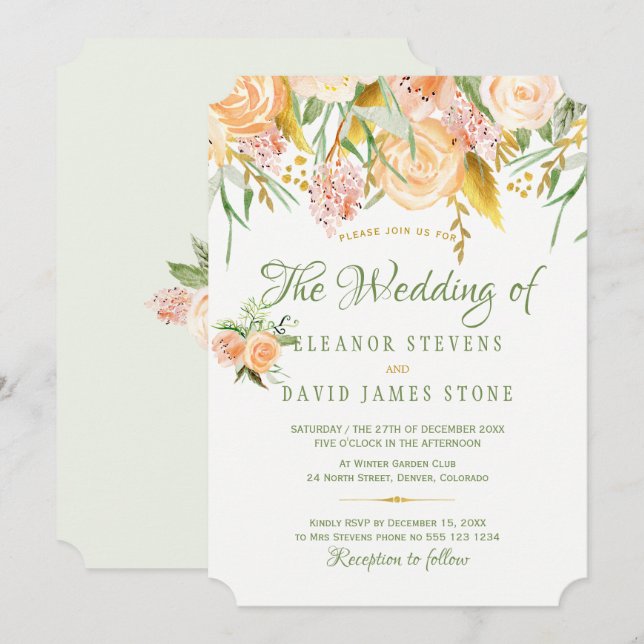 Invitación Boda elegante con arándano rústico florido (Anverso / Reverso)
