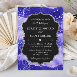 Invitación Boda Elegante con Brillo de Ágata Púrpura