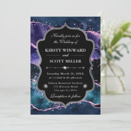 Invitación Boda elegante con brillo de ágata rosa y morado