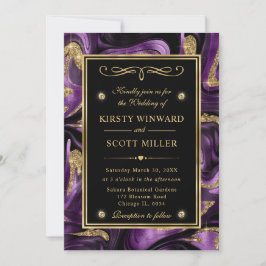 Invitación Boda elegante con brillo de oro y púrpura fundido
