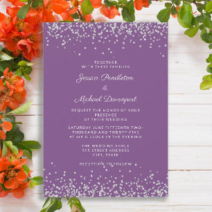 Invitación Boda elegante con brillo de plata y púrpura 