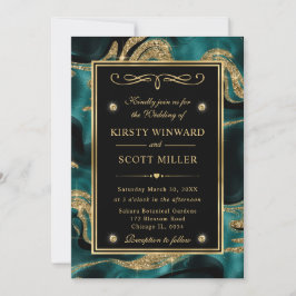 Invitación Boda elegante con brillo de teal fundido y dorado