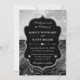 Invitación Boda elegante con brillo negro y plateado