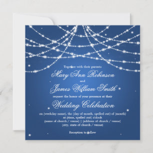 Invitación Boda elegante con cadena de luces azules brillante