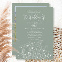 Boda elegante con código QR de flor silvestre verd
