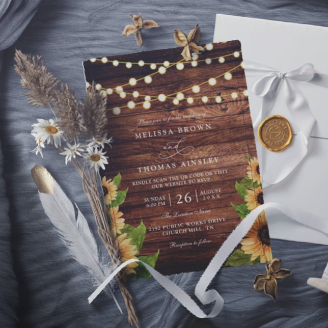 Invitación Boda elegante con código QR de madera rústica y gi (Subido por el creador)