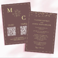 Boda elegante con código QR en burgundy polvorient
