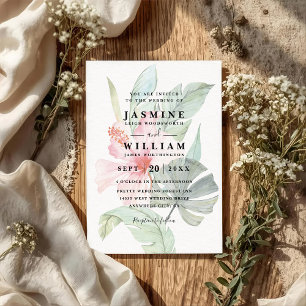 Invitación Boda elegante con código QR floral tropical tahiti