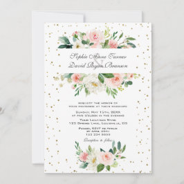 Invitación Boda elegante con confeti floral rosa crema y dora