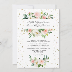 Invitación Boda elegante con confeti floral rosa crema y dora