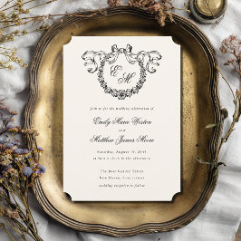 Invitación Boda elegante con corona de monograma francés vint