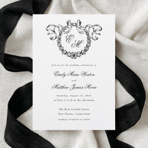 Invitación Boda elegante con corona de monograma francés vint