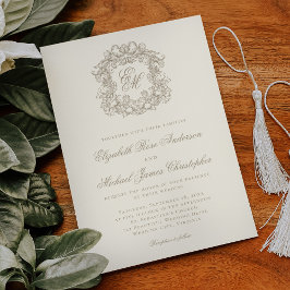 Invitación Boda elegante con cresta de monograma de marfil