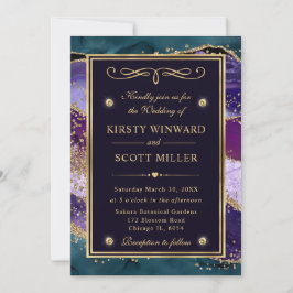 Invitación Boda elegante con destellos de Ágata en Verde Teal