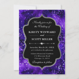 Invitación Boda elegante con destellos de purpurina morada