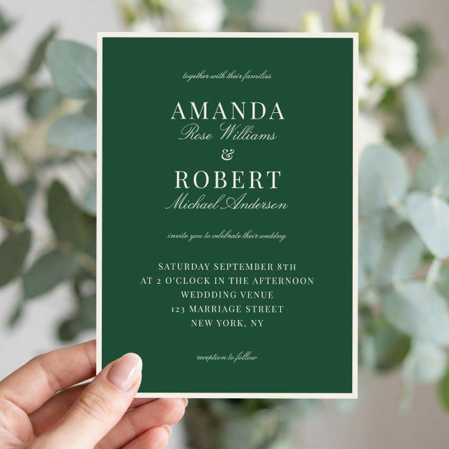 Invitación Boda elegante con dinero antiguo en verde (Subido por el creador)