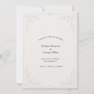 Invitación Boda elegante con encaje damasco estampado en blan