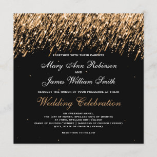 Invitación Boda elegante con estrellas fugaces doradas