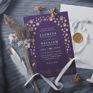 Invitación Boda elegante con faroles enredados y código QR ec