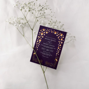 Invitación Boda elegante con faroles enredados y código QR ec