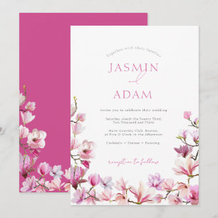Invitación Boda elegante con flor de magnolia rosa