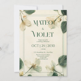 Invitación Boda elegante con flores blancas botánicas vintage