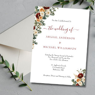 Invitación Boda elegante con flores de arbusto de borgoña