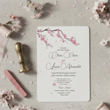 Boda elegante con flores de cerezo en acuarela ros