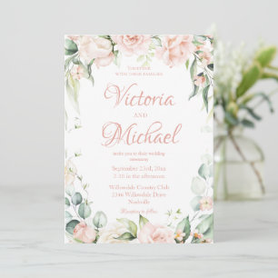 Invitación Boda elegante con flores rosadas