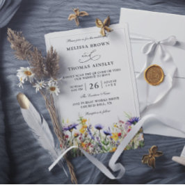 Invitación Boda elegante con flores silvestres rústicas y cód