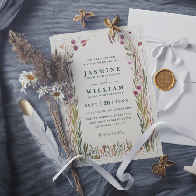 Invitación Boda elegante con flores silvestres y magia de hon (Subido por el creador)