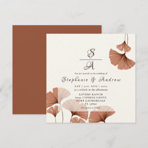 Invitación Boda elegante con follaje de ginkgo en terracota