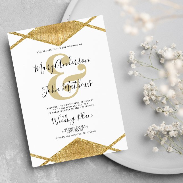 Invitación Boda elegante con forma de diamante de oro blanco  (Elegant white gold diamond shape ampersand Wedding )