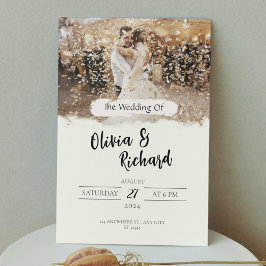 Invitación Boda elegante con foto de crema blanca minimalista