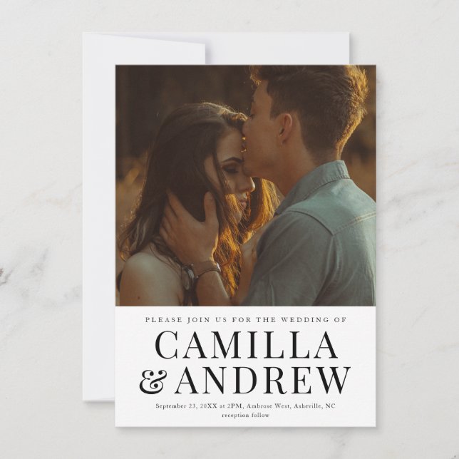 Invitación Boda elegante con foto de tipo moderno (Anverso)