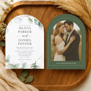 Invitación Boda elegante con foto moderna de eucalipto rústic