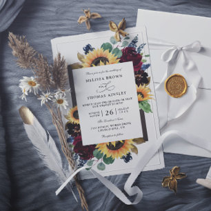 Invitación Boda elegante con girasoles rústicos código QR pre