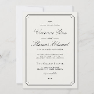 Invitación Boda elegante con guión clásico en blanco y negro