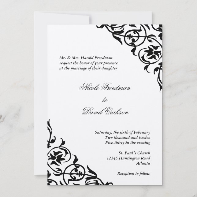 Invitación Boda elegante con guión de desplazamiento de la es (Anverso)