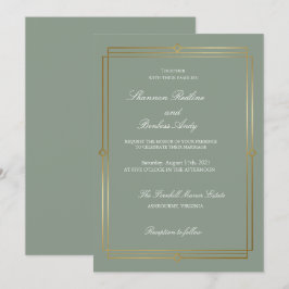 Invitación Boda elegante con guión moderno en verde salvia y 