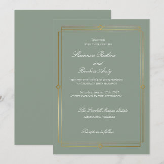 Invitación Boda elegante con guión moderno en verde salvia y