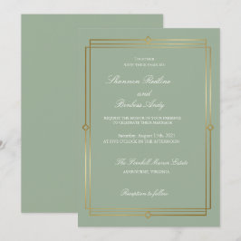 Invitación Boda elegante con guión moderno en verde salvia y 