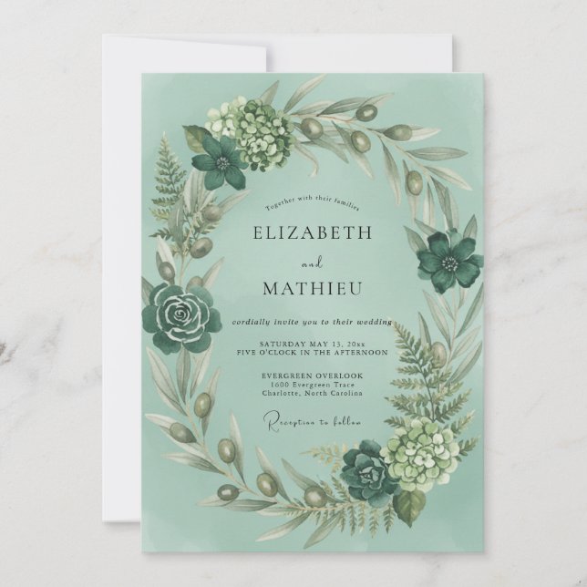 Invitación Boda elegante con helecho de espuma de mar (Anverso)