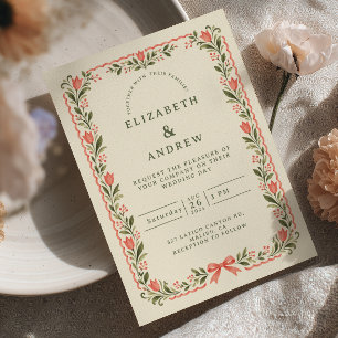 Invitación Boda Elegante con Lazo de Tulipán Coral