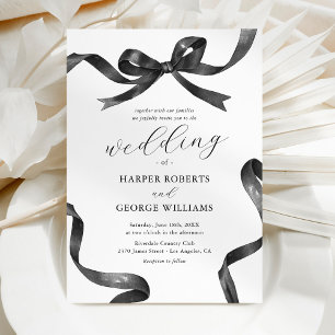 Invitación Boda Elegante con Lazo Negro y Blanco