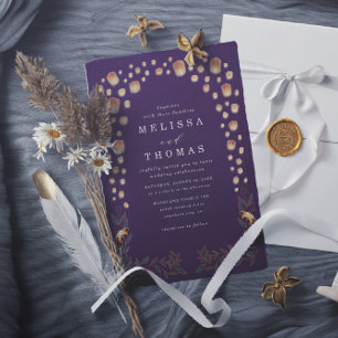 Invitación Boda elegante con linternas enredadas y código QR