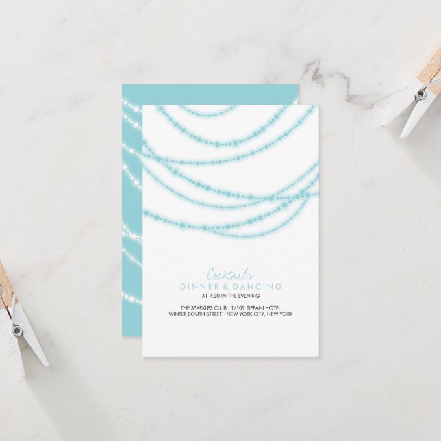 Invitación Boda elegante con luces brillantes azules de agua (Anverso/Reverso In Situ)