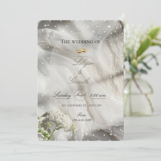 Invitación Boda elegante con lunares de tul y anillos de oro
