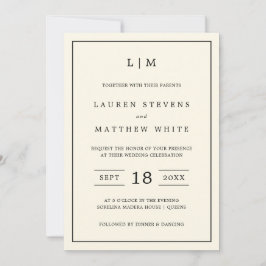 Invitación Boda elegante con monograma amarillo mantequilla m