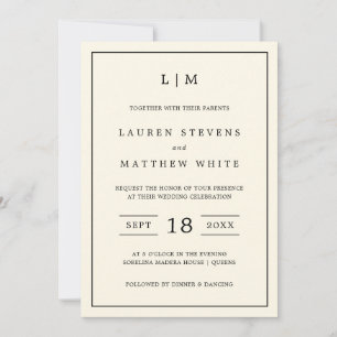 Invitación Boda elegante con monograma amarillo mantequilla m